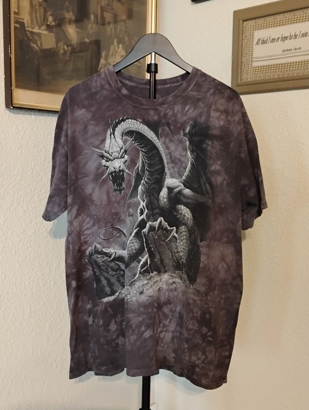 The Mountain Shirt Men's Size XL Gray Tie Dye Dragon Graphic Fantasy Tee Y2K